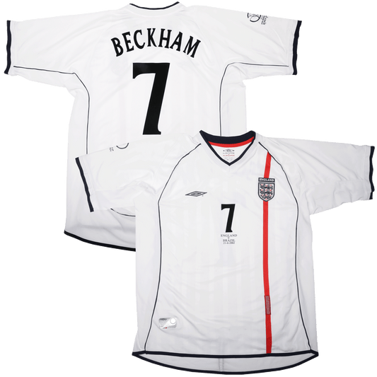 England 2001-03 Home Beckham #7 2002 World Cup vs Brazil Kit - (7.5/10) - XL