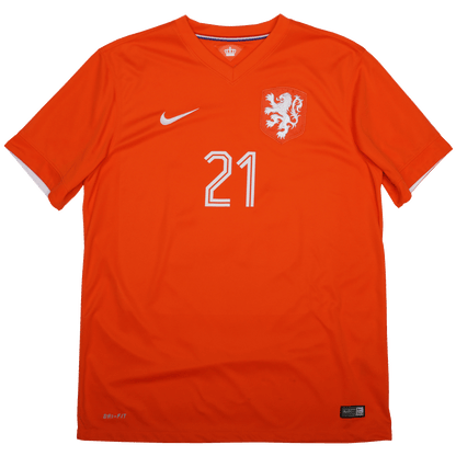 Netherlands 2014-15 Home Jersey Memphis Depay #21 Kit - (9.5/10) - L