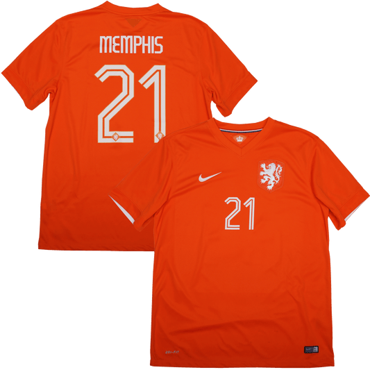 Netherlands 2014-15 Home Jersey Memphis Depay #21 Kit - (9.5/10) - L