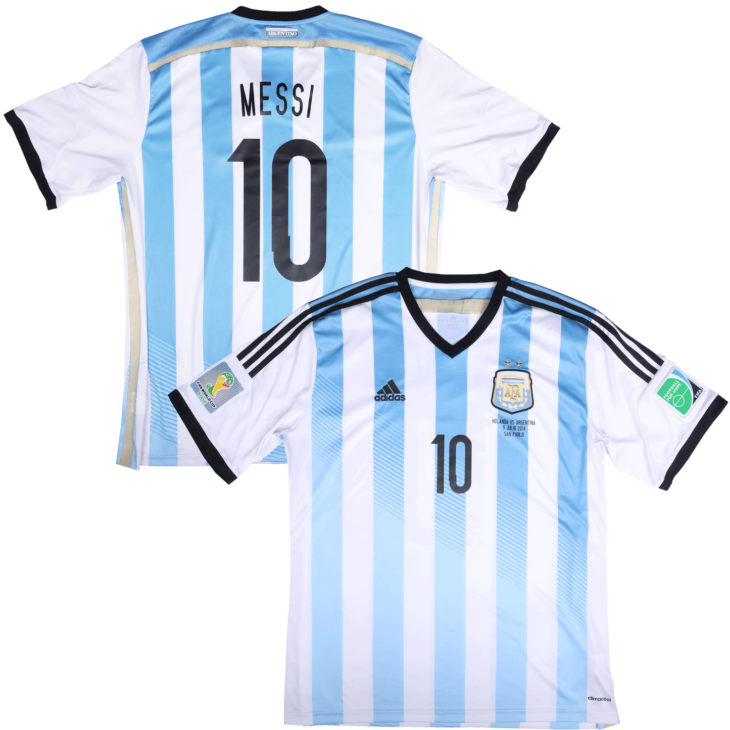 Argentina 2014 Home Jersey Lionel Messi #10 World Cup vs Netherlands Kit - (9/10) - XL