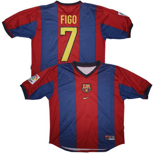 FC Barcelona 1998-99 Home Jersey Figo #7 Kit - (7/10) - L