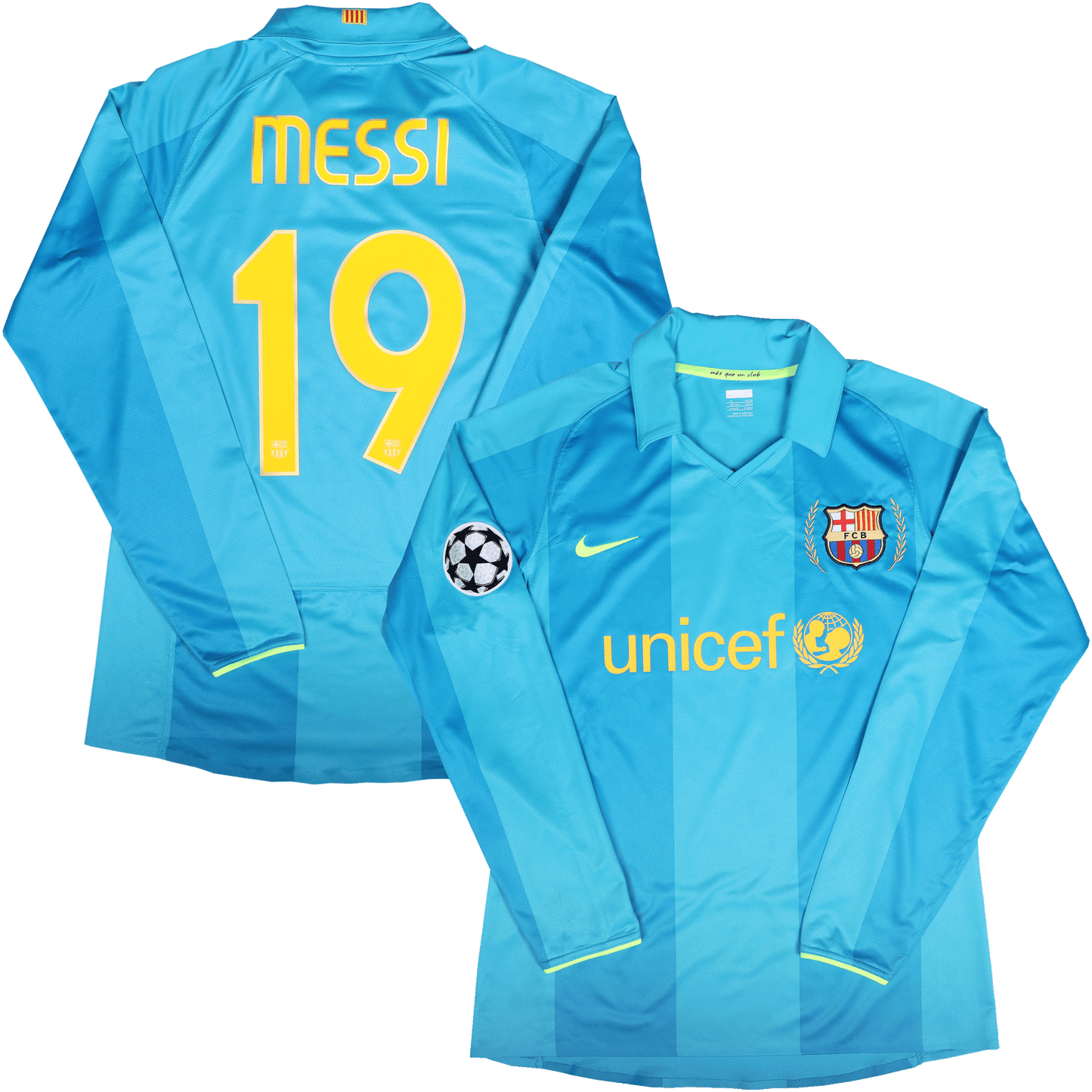 FC Barcelona 2007-08 Away *Match Issue* Lionel Messi #19 UCL L/S Kit