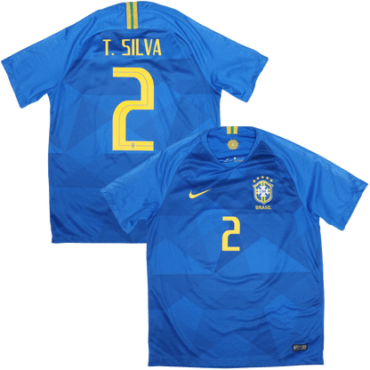 Brazil 2018 Away Jersey Thiago Silva #2 Kit - (9/10) - L