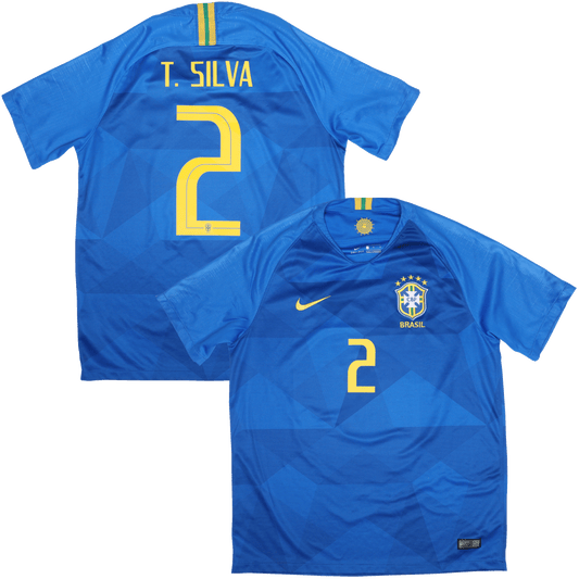 Brazil 2018 Away Jersey Thiago Silva #2 Kit - (9/10) - L